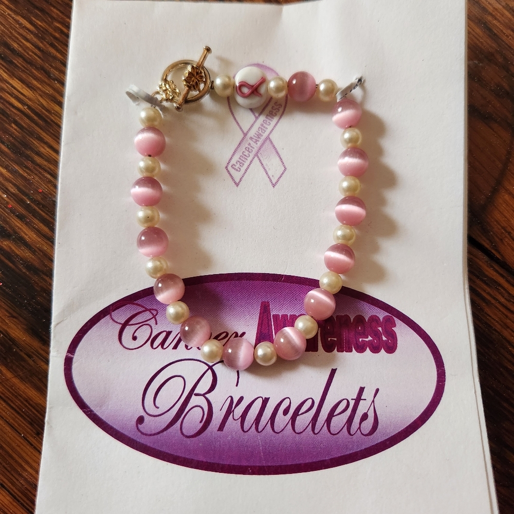 Relay For Life Cancer Awareness Beaded Pink Bracelet